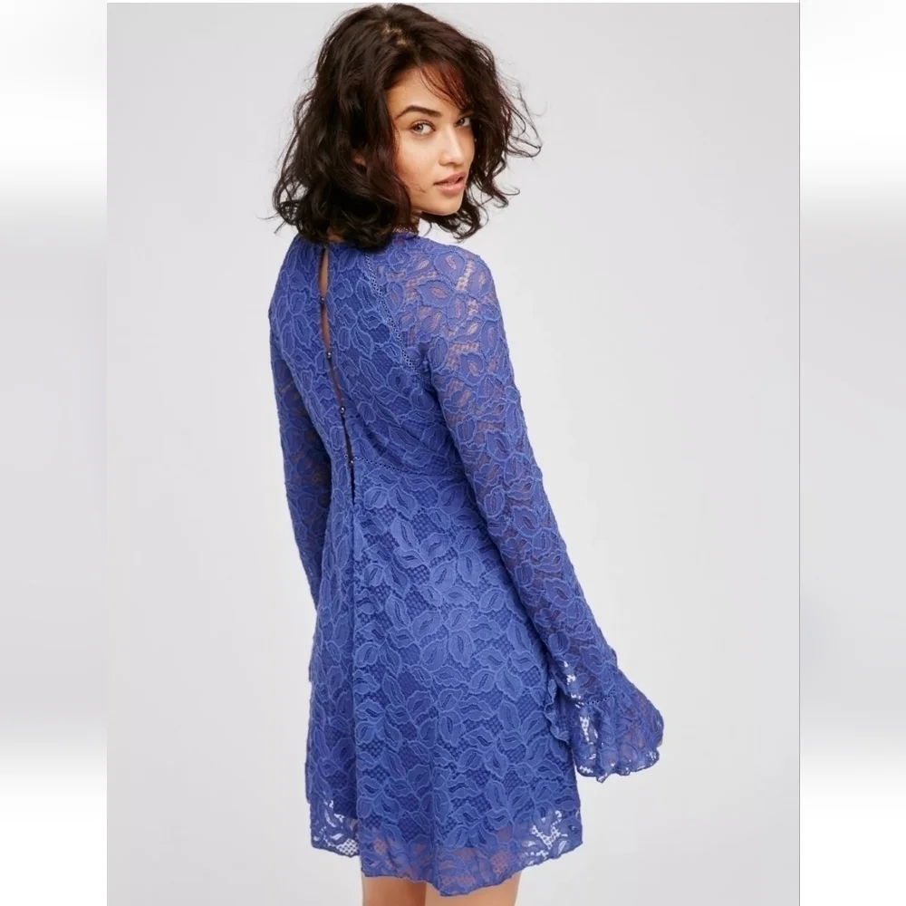 Free People Mineral Purple Blue Skies Lace Babydoll Dress Size Medium